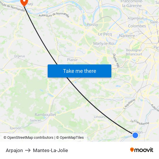Arpajon to Mantes-La-Jolie map