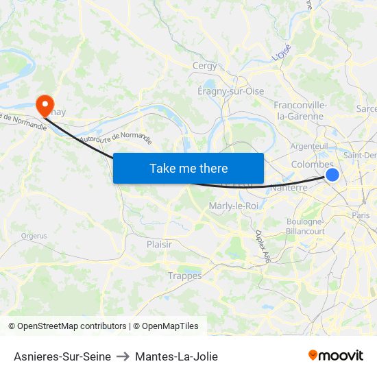 Asnieres-Sur-Seine to Mantes-La-Jolie map