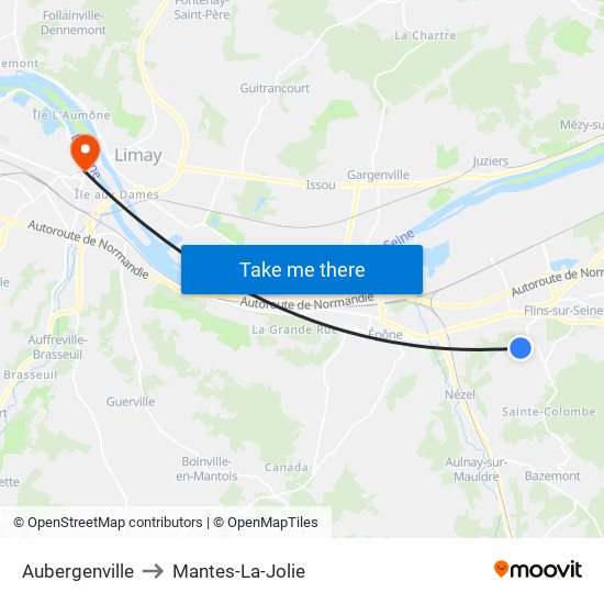 Aubergenville to Mantes-La-Jolie map