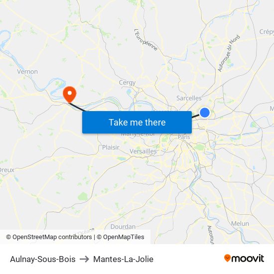 Aulnay-Sous-Bois to Mantes-La-Jolie map