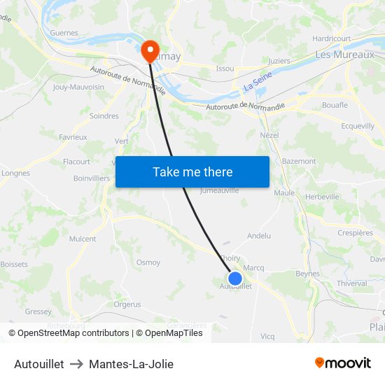 Autouillet to Mantes-La-Jolie map