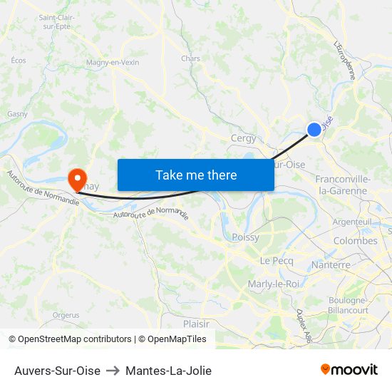 Auvers-Sur-Oise to Mantes-La-Jolie map