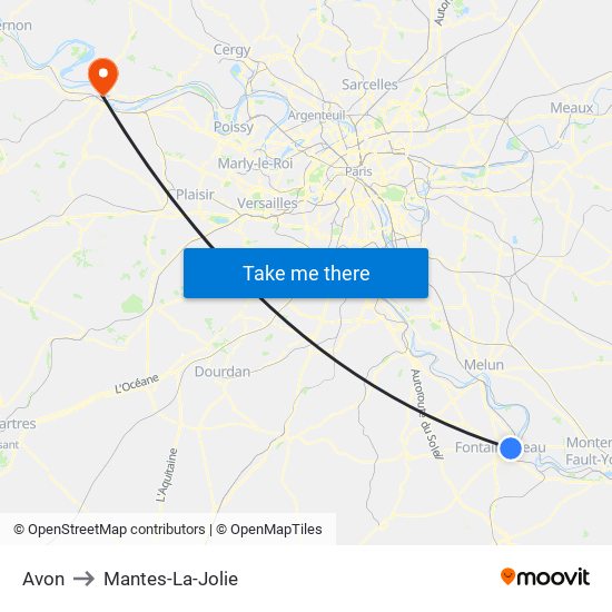 Avon to Mantes-La-Jolie map