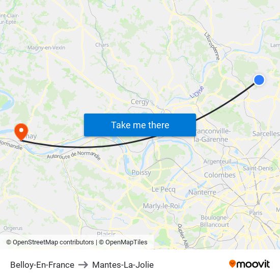 Belloy-En-France to Mantes-La-Jolie map