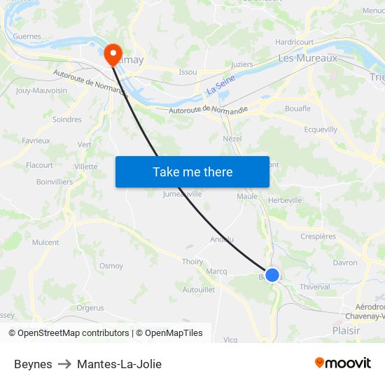 Beynes to Mantes-La-Jolie map