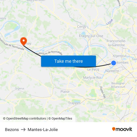 Bezons to Mantes-La-Jolie map