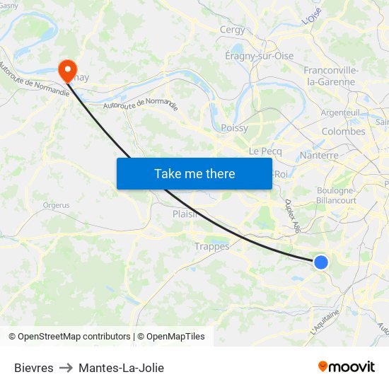 Bievres to Mantes-La-Jolie map