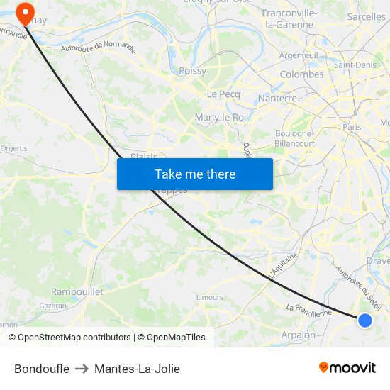 Bondoufle to Mantes-La-Jolie map