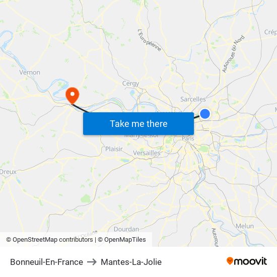 Bonneuil-En-France to Mantes-La-Jolie map