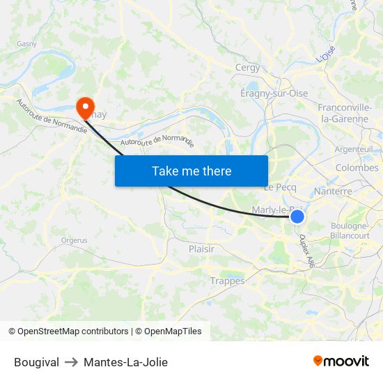 Bougival to Mantes-La-Jolie map