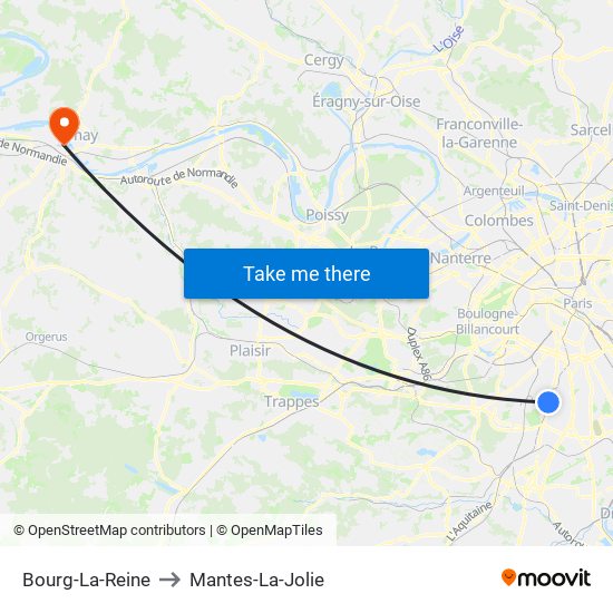 Bourg-La-Reine to Mantes-La-Jolie map