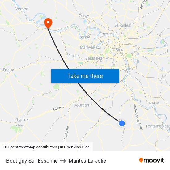 Boutigny-Sur-Essonne to Mantes-La-Jolie map