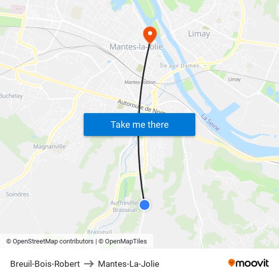 Breuil-Bois-Robert to Mantes-La-Jolie map