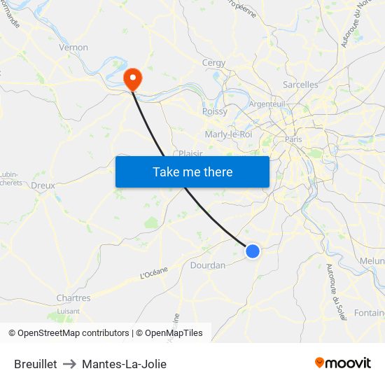 Breuillet to Mantes-La-Jolie map