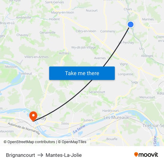 Brignancourt to Mantes-La-Jolie map