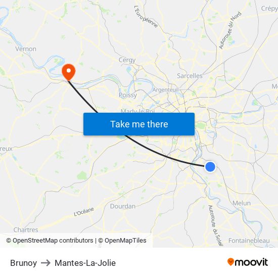 Brunoy to Mantes-La-Jolie map