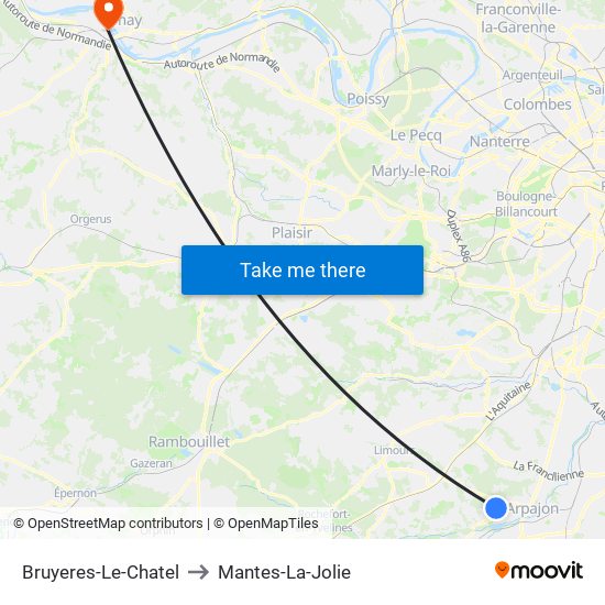 Bruyeres-Le-Chatel to Mantes-La-Jolie map