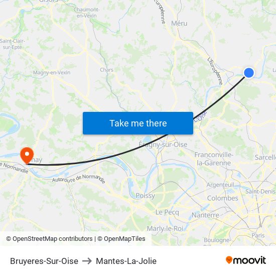 Bruyeres-Sur-Oise to Mantes-La-Jolie map