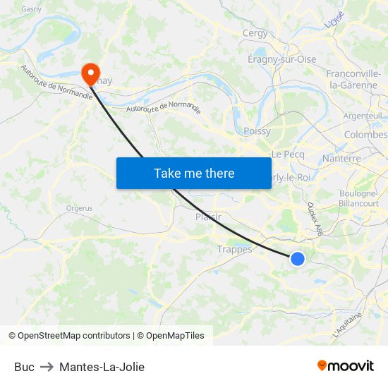 Buc to Mantes-La-Jolie map