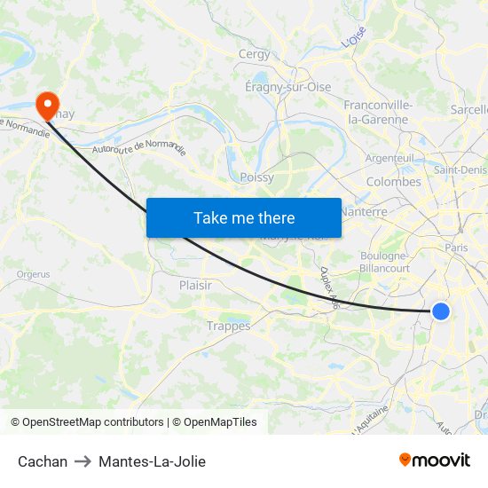 Cachan to Mantes-La-Jolie map