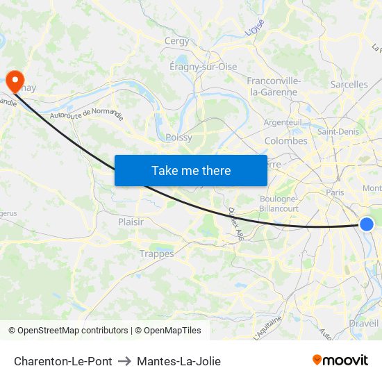 Charenton-Le-Pont to Mantes-La-Jolie map