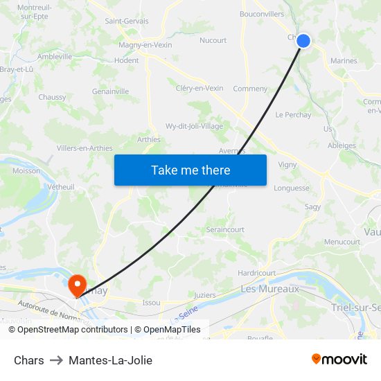Chars to Mantes-La-Jolie map
