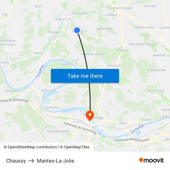 Chaussy to Mantes-La-Jolie map