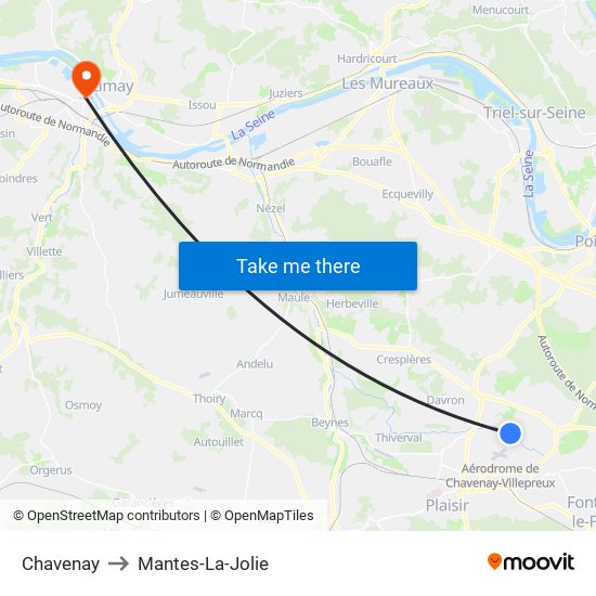 Chavenay to Mantes-La-Jolie map