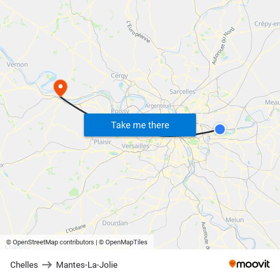 Chelles to Mantes-La-Jolie map
