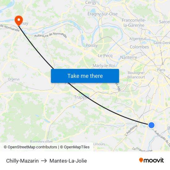 Chilly-Mazarin to Mantes-La-Jolie map