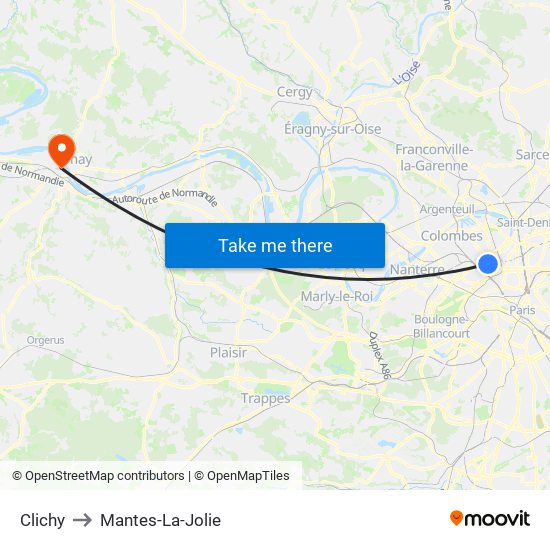 Clichy to Mantes-La-Jolie map