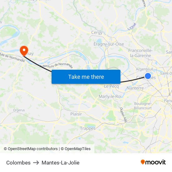 Colombes to Mantes-La-Jolie map