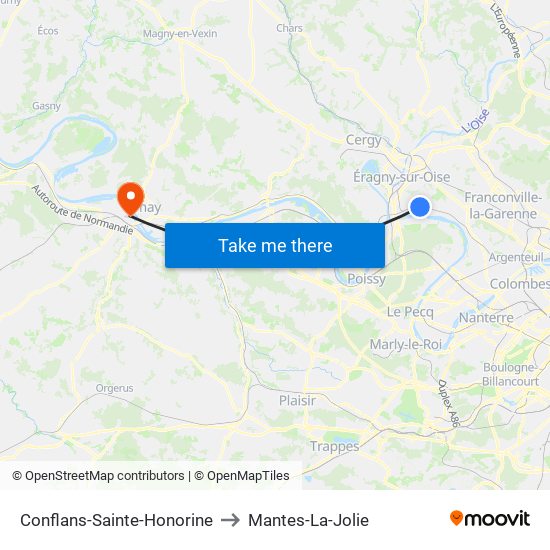 Conflans-Sainte-Honorine to Mantes-La-Jolie map