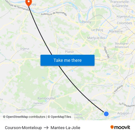 Courson-Monteloup to Mantes-La-Jolie map