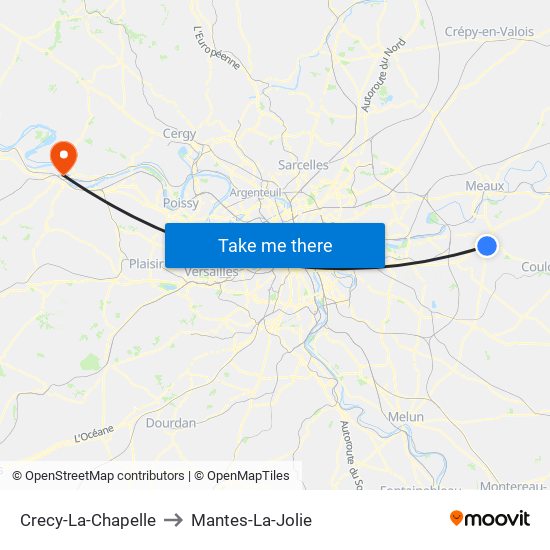 Crecy-La-Chapelle to Mantes-La-Jolie map