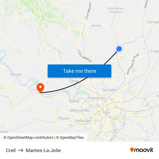Creil to Mantes-La-Jolie map