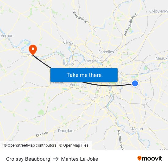 Croissy-Beaubourg to Mantes-La-Jolie map