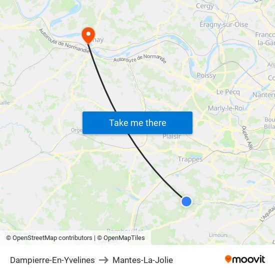 Dampierre-En-Yvelines to Mantes-La-Jolie map