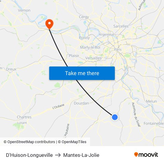D'Huison-Longueville to Mantes-La-Jolie map