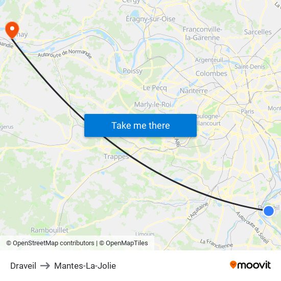 Draveil to Mantes-La-Jolie map