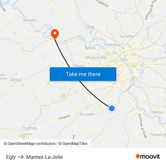 Egly to Mantes-La-Jolie map