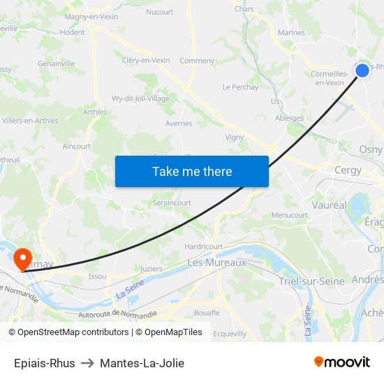 Epiais-Rhus to Mantes-La-Jolie map