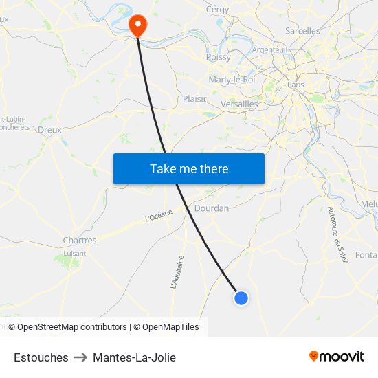 Estouches to Mantes-La-Jolie map