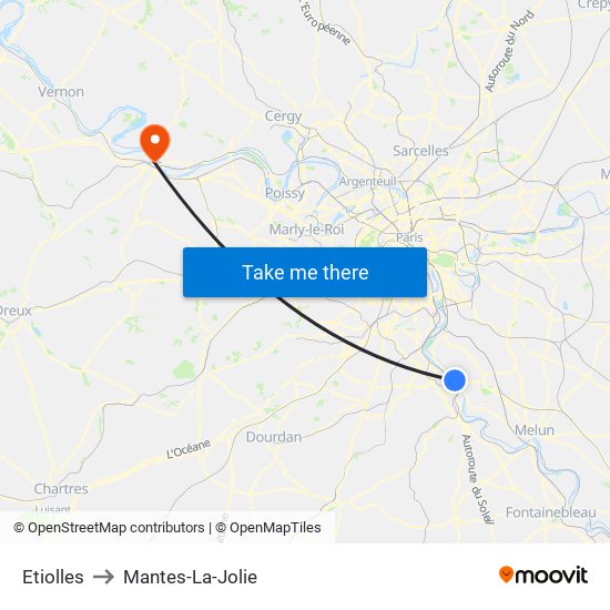 Etiolles to Mantes-La-Jolie map