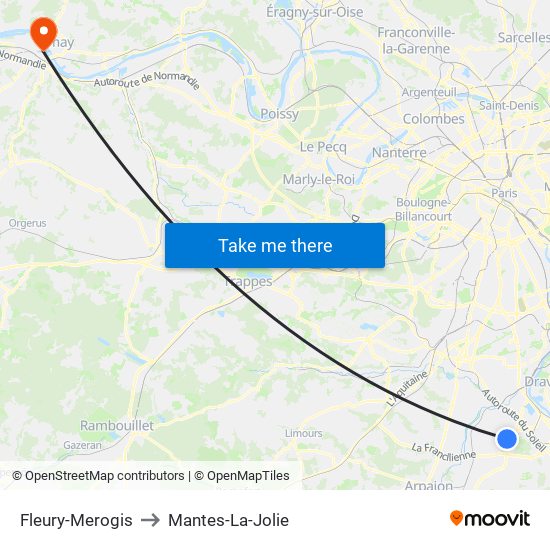 Fleury-Merogis to Mantes-La-Jolie map