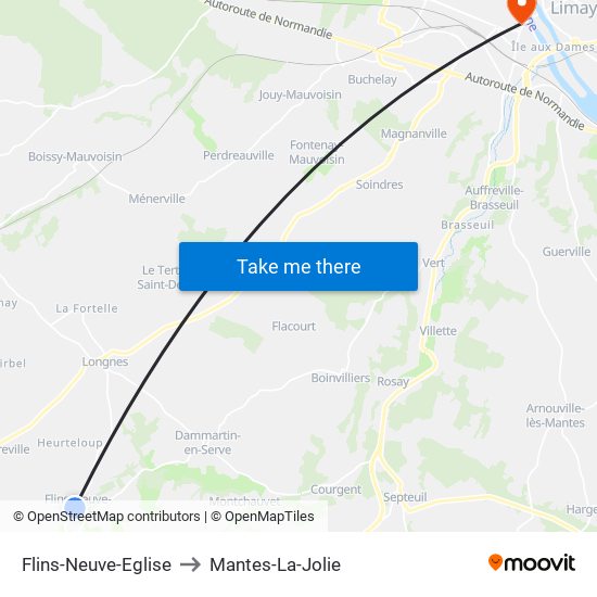Flins-Neuve-Eglise to Mantes-La-Jolie map