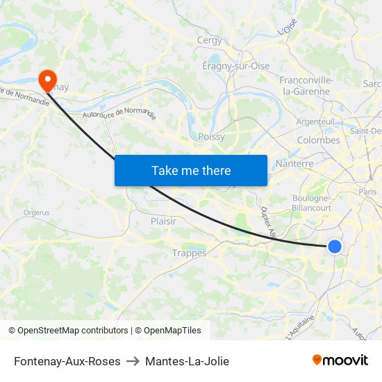 Fontenay-Aux-Roses to Mantes-La-Jolie map