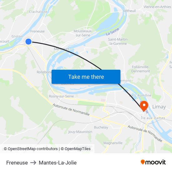Freneuse to Mantes-La-Jolie map