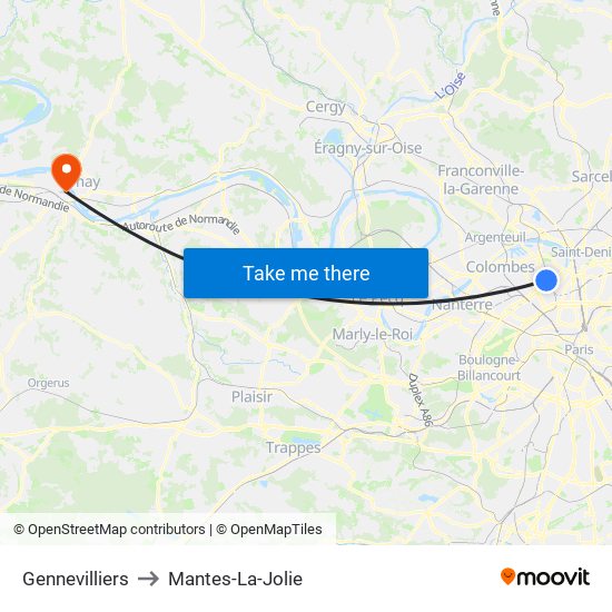 Gennevilliers to Mantes-La-Jolie map