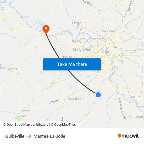 Guibeville to Mantes-La-Jolie map